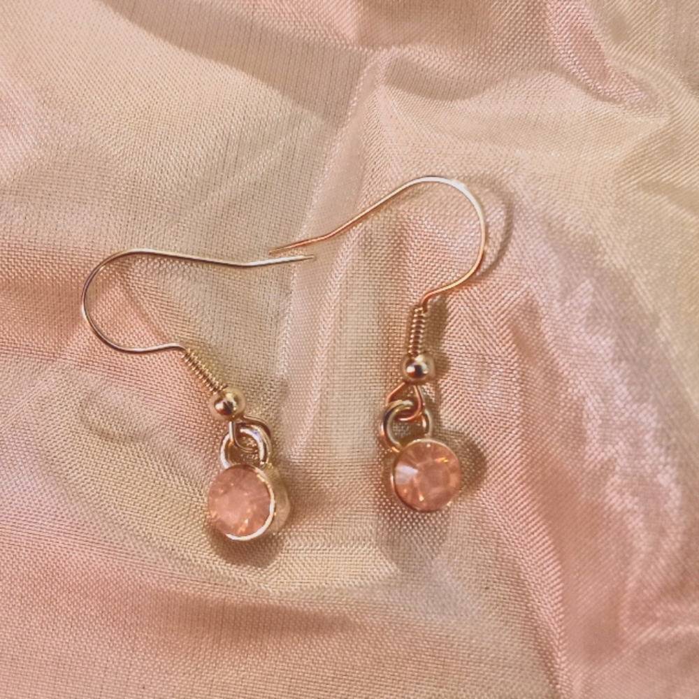 Blush Pink Crystal Drop Earrings – Silver-Tone Dainty Dangles